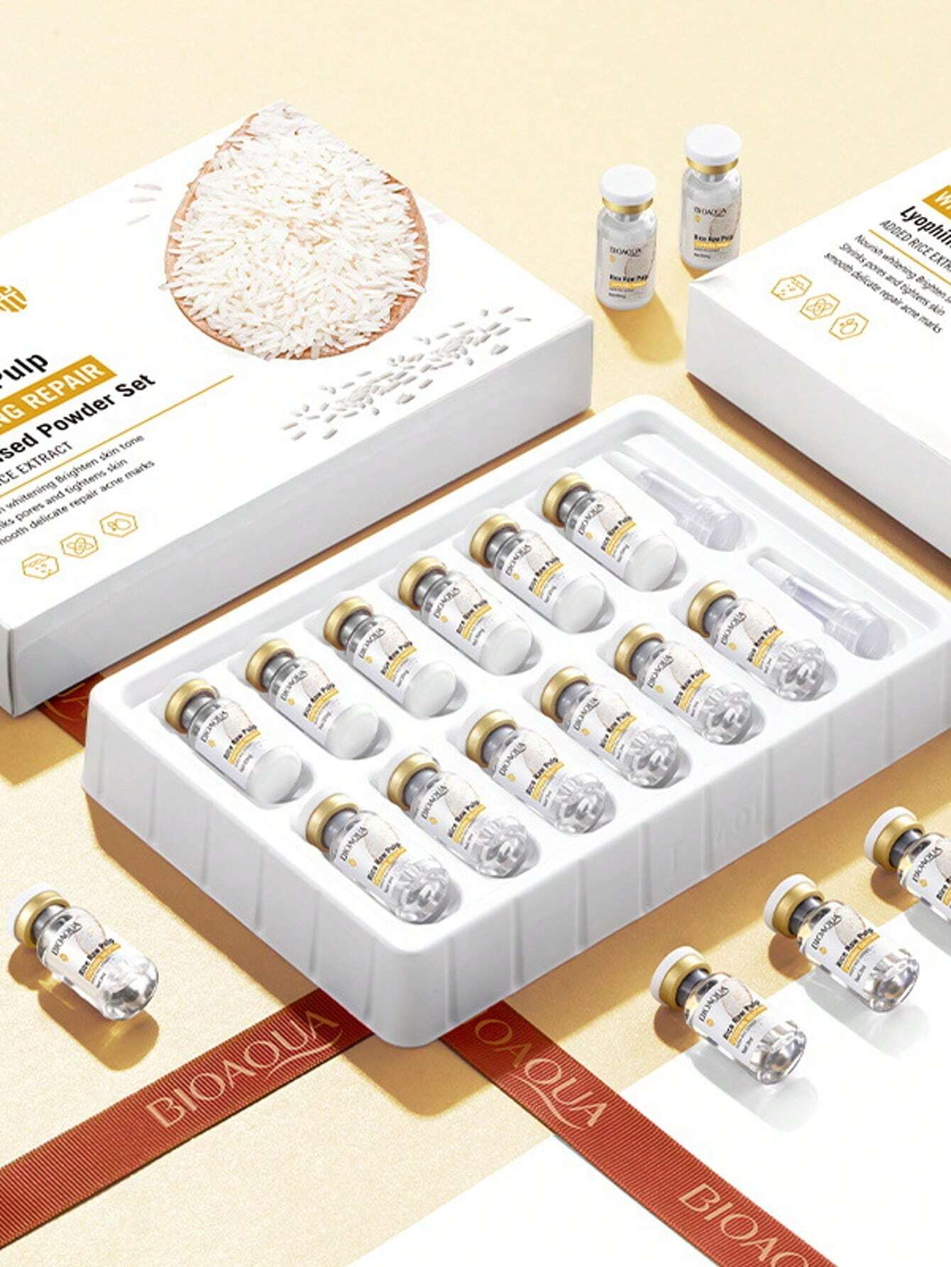 1pc Korean Essence Set Moisturizing Tonic Brightening Anti-Wrinkle Anti-Oxidation Freeze-Dried Easy to Carry Personal Skin Care at Home Travel 50mg*6bottle+3ml*6bottle